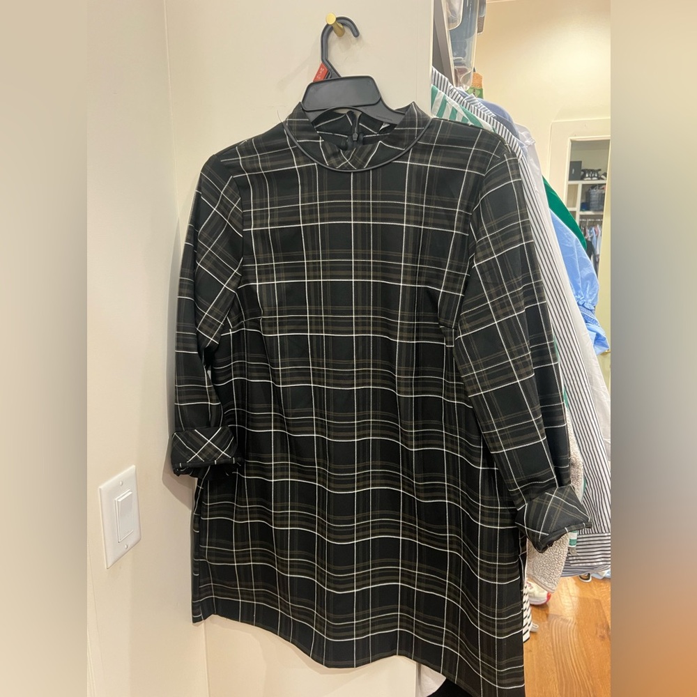 zara black and green plaid mini dress